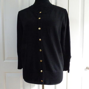 Carmen Marc Valvo Gold Snap Cardigan in Black
